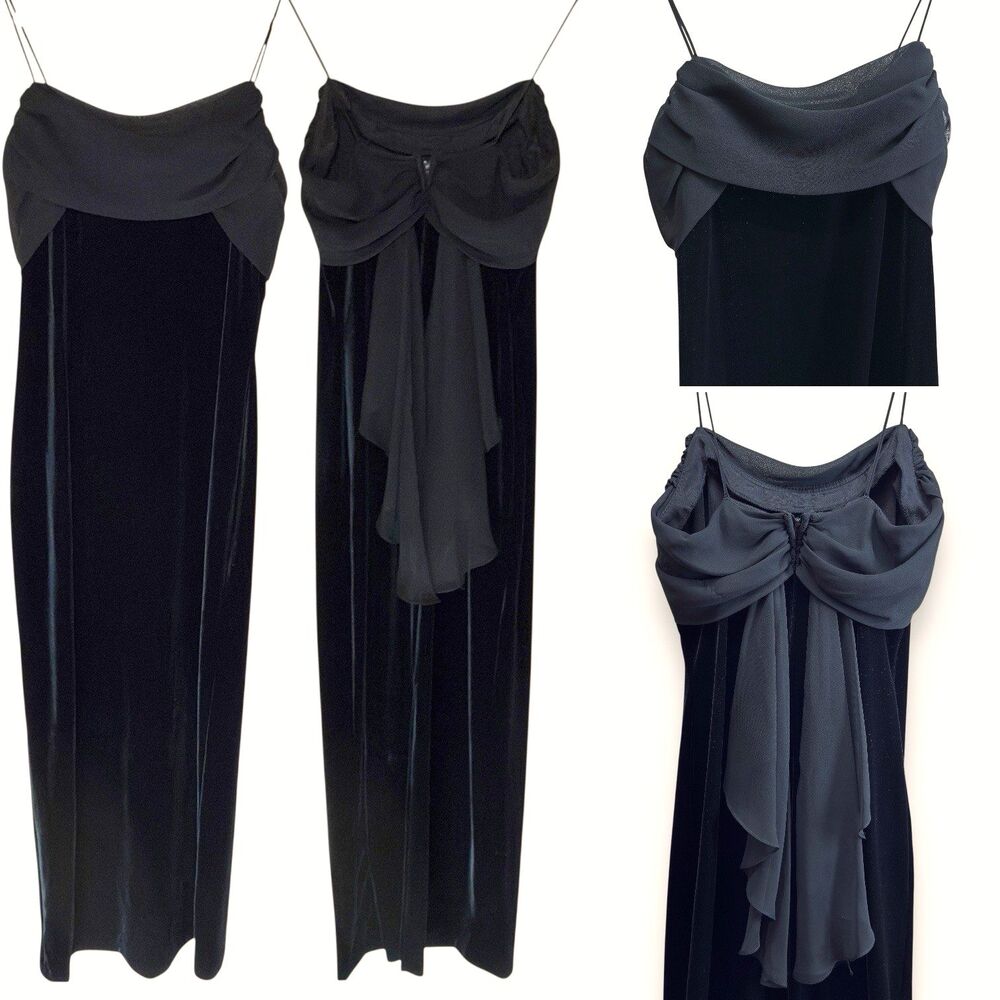 Betsey & Adam Y2K Whimsigoth Velvet Maxi Dress Sz 9/10 Black Prom Vamp Romantic